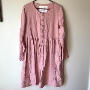 notPERFECTLINEN Blush Pink Linen Long Sleeve Mama Dress - Medium MIDI